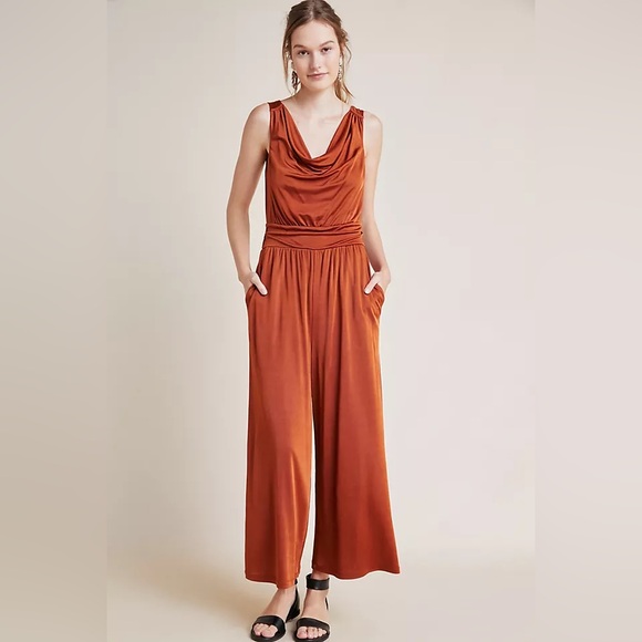 Anthropologie Maeve Enchantment Jumpsuit  Copper Rust Wide Leg - Picture 2 of 7